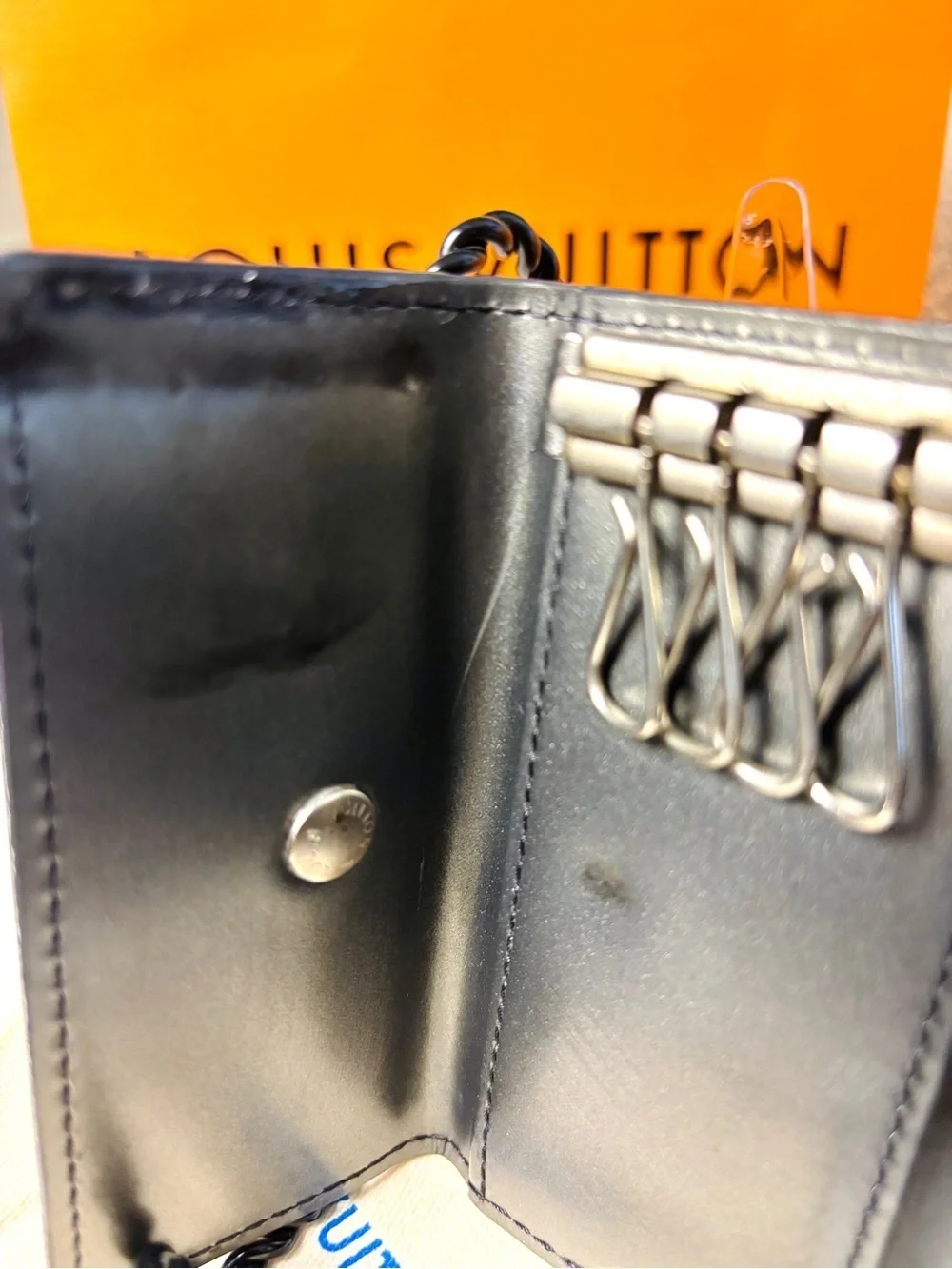 Louis Vuitton Charcoal Metallic Leather Key Holder w/LV Dust Bag| Box| Gift COA